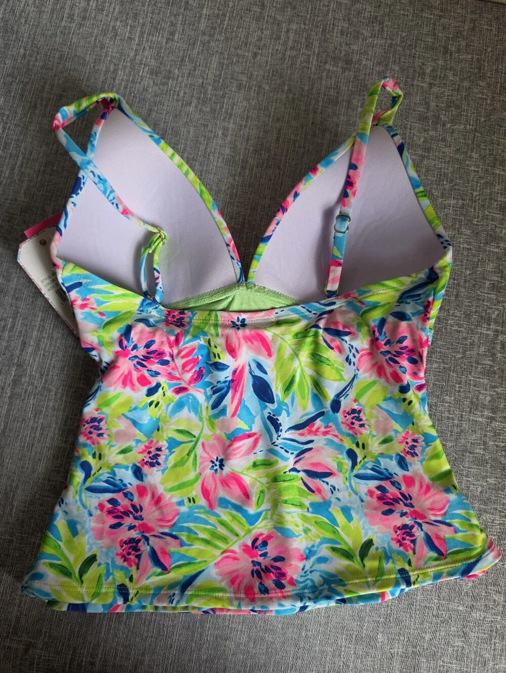 Stella Parker Floral Swim Tankini Top Size Small Multi Waterlily Pink Blue Green - Picture 2 of 9